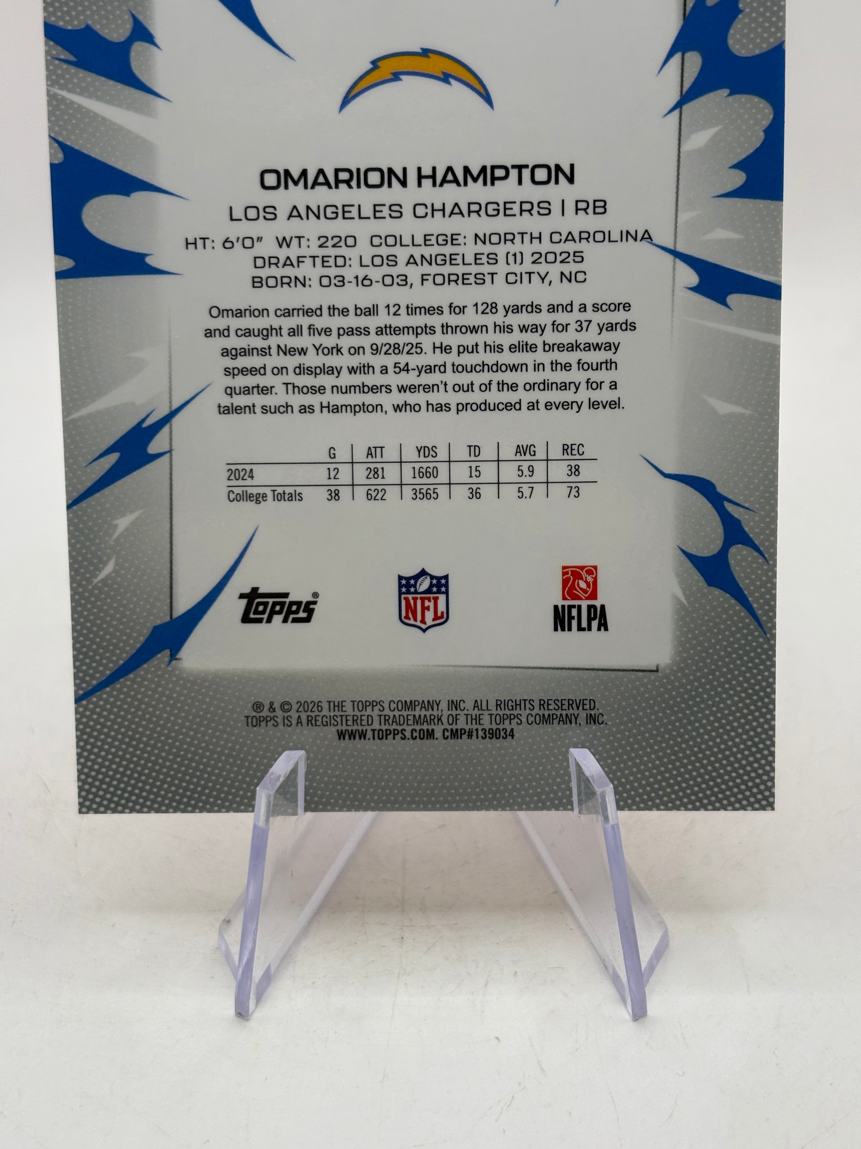 Topps 2025 Omarion Hampton Los Angeles Chargers #150 RC /25 Ray Wave, photo 4